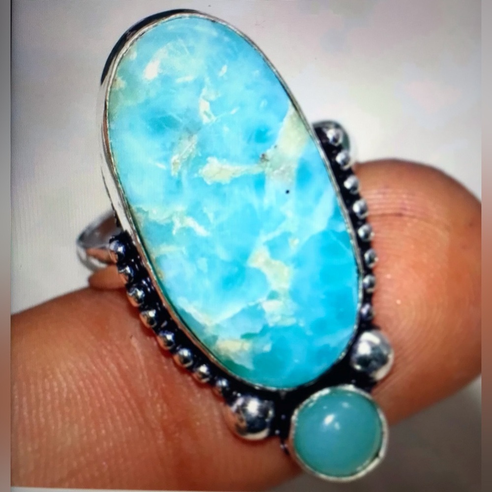 Larimar Chalcedony Stamped 925 Sterling Silver Ring